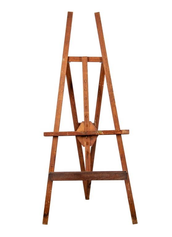 VINTAGE ARTIST EASEL: Vintage artist easel. Approximate dimensions: h. 71", w. 28", d. 27" Disclaimer: Participating bidders must have a credit card on file with LiveAuctioneers in order for their bidding registration to
