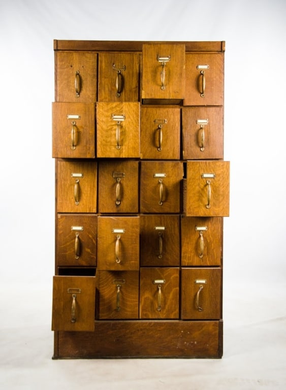VINTAGE OAK APOTHECARY FILE CABINET - 2