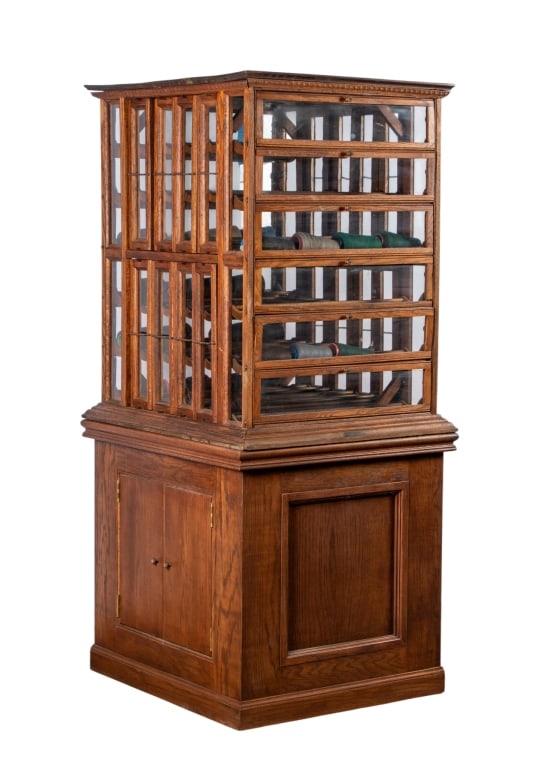A. N. RUSSELL & SONS OAK RIBBON CABINET WITH BASE (1 of 9)