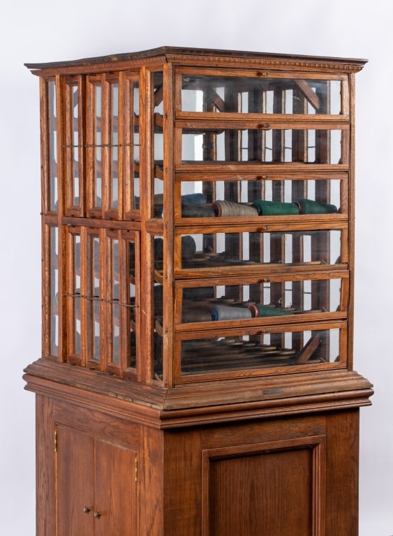 A. N. RUSSELL & SONS OAK RIBBON CABINET WITH BASE - 2