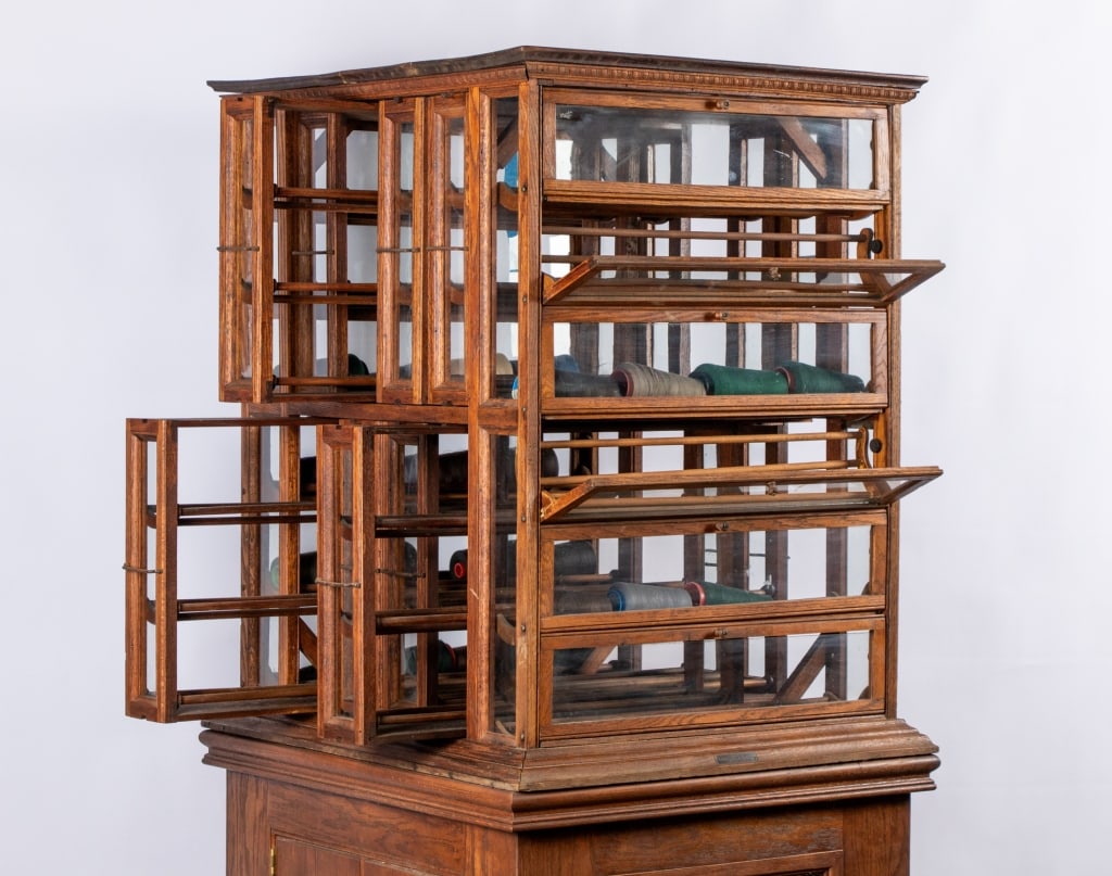A. N. RUSSELL & SONS OAK RIBBON CABINET WITH BASE - 4
