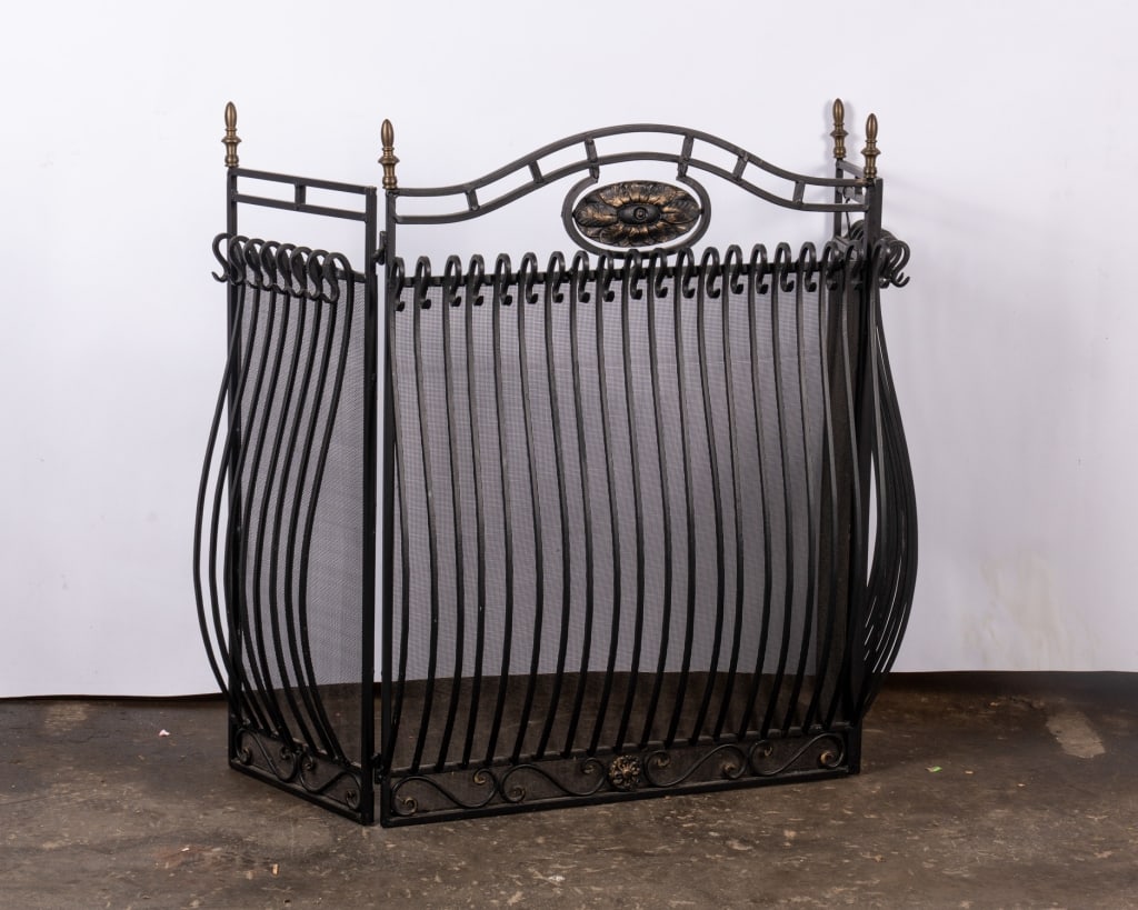 WROUGHT IRON & BRASS FIREPLACE SCREEN - 2