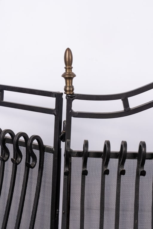 WROUGHT IRON & BRASS FIREPLACE SCREEN - 4