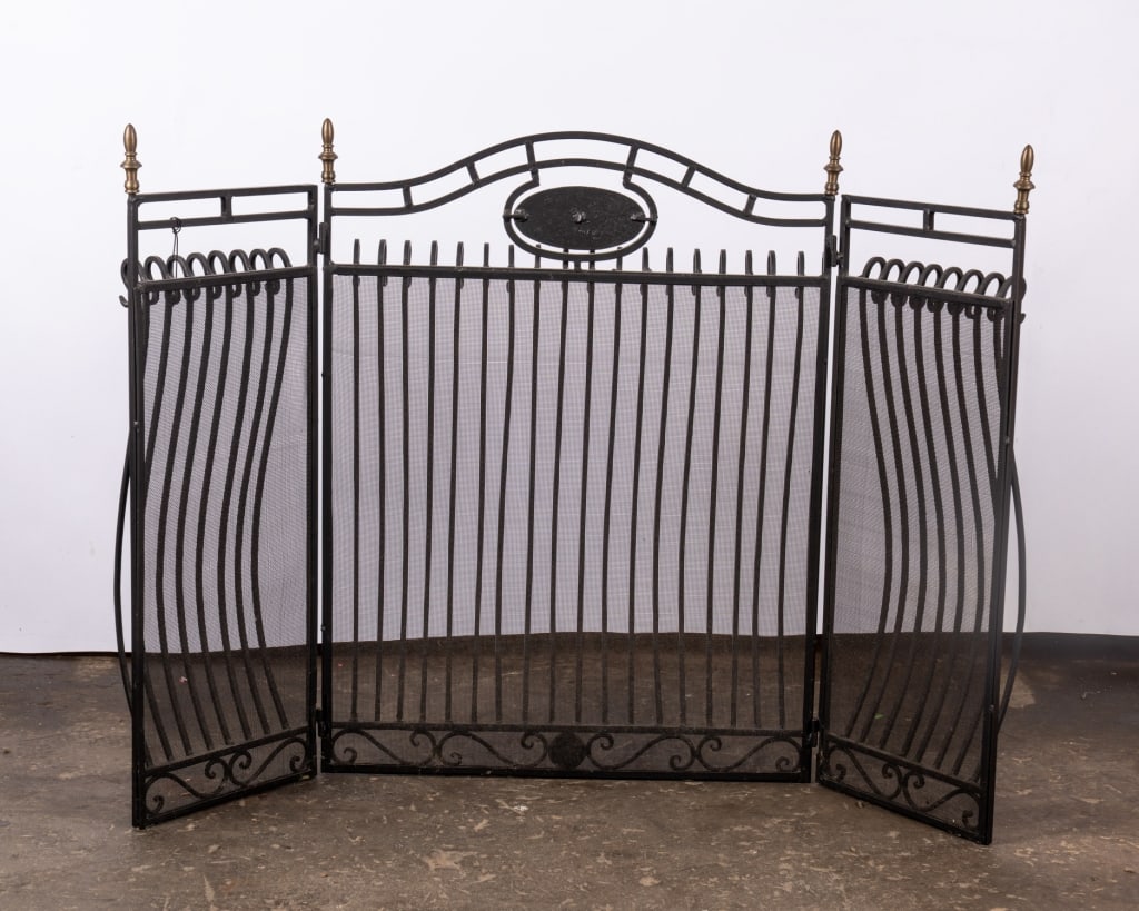 WROUGHT IRON & BRASS FIREPLACE SCREEN - 6