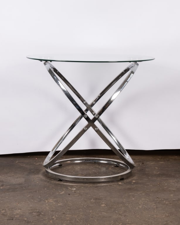 PAIR OF MODERN CHROME & GLASS END TABLES - 2