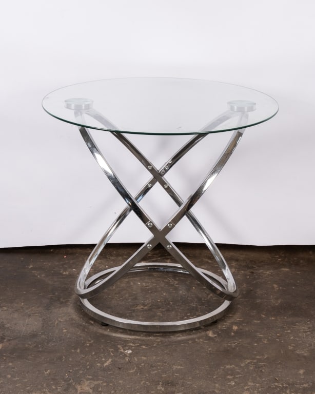 PAIR OF MODERN CHROME & GLASS END TABLES - 3