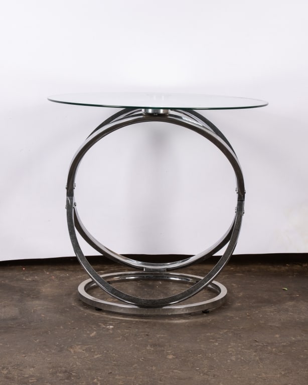 PAIR OF MODERN CHROME & GLASS END TABLES - 4