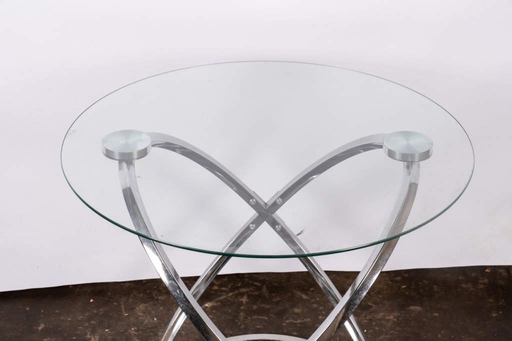PAIR OF MODERN CHROME & GLASS END TABLES - 5