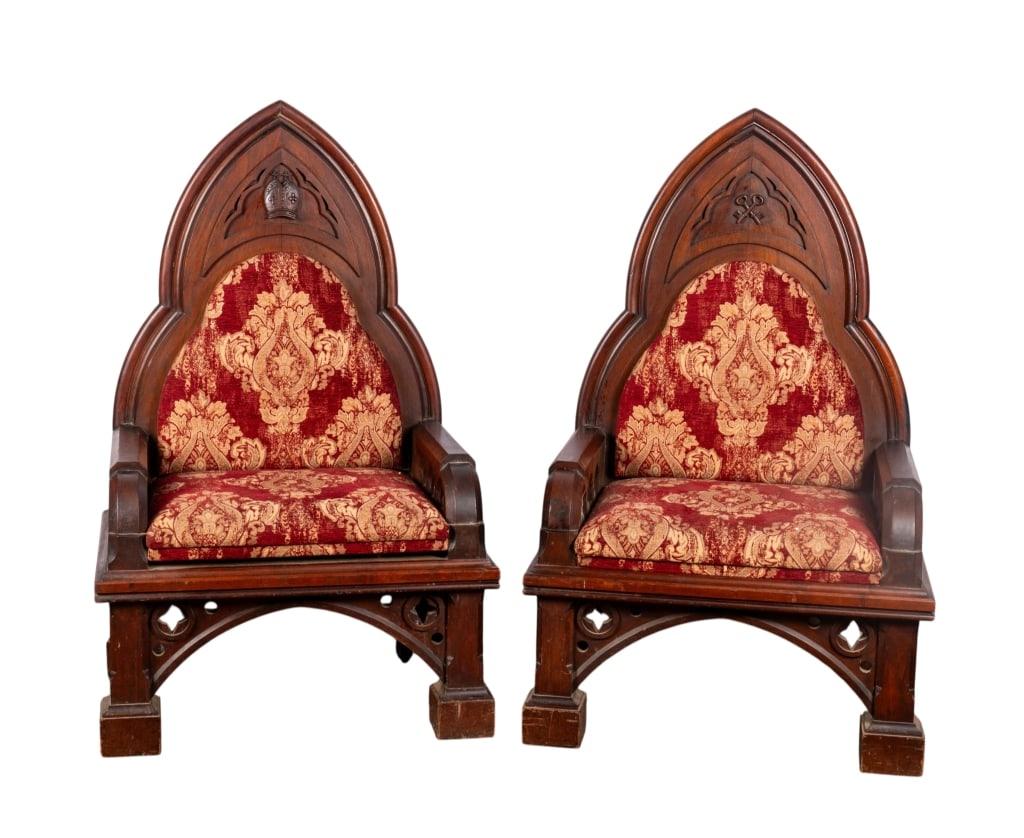 PAIR OF GOTHIC STYLE THRONE CHAIRS (1 of 8)
