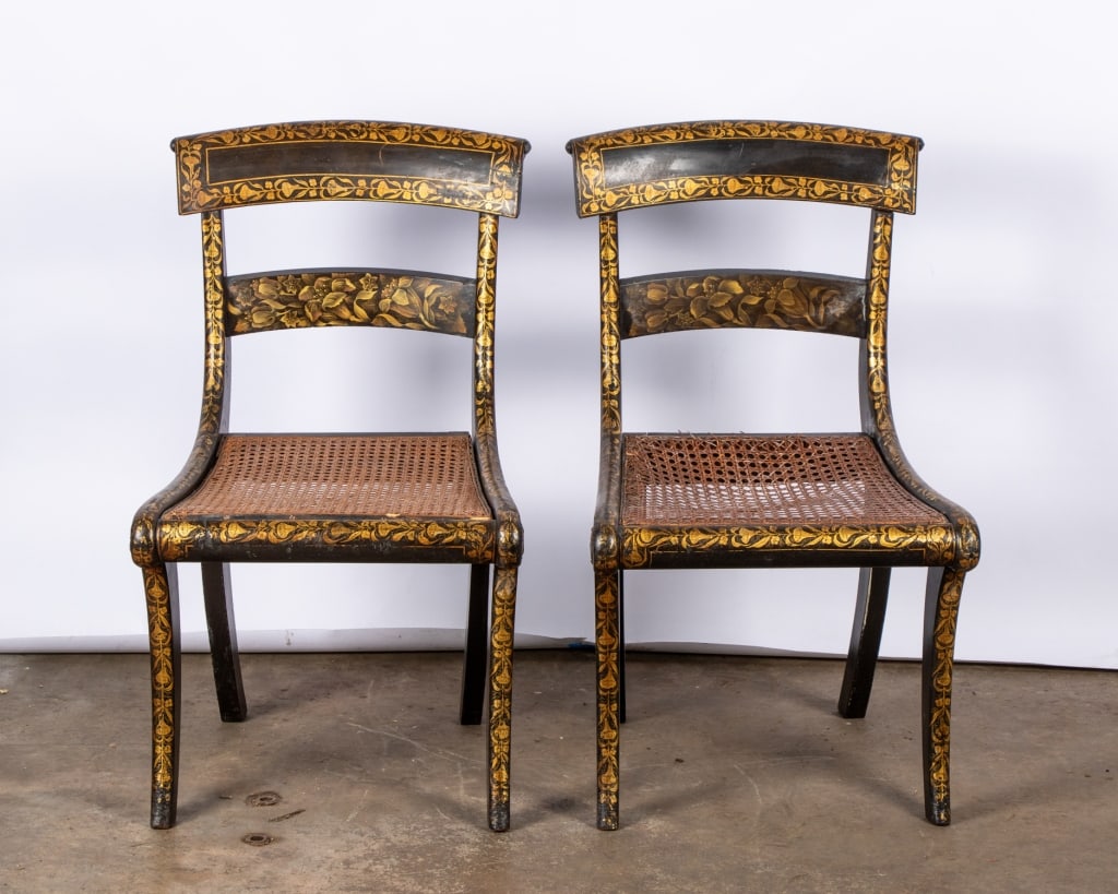 PAIR OF REGENCY WOOD & PARCEL GILT SIDE CHAIRS - 2