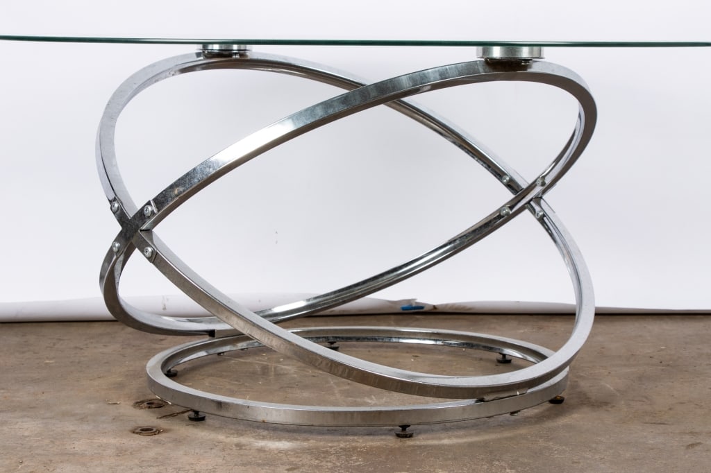CONTEMPORARY CHROME & GLASS COFFEE TABLE - 6