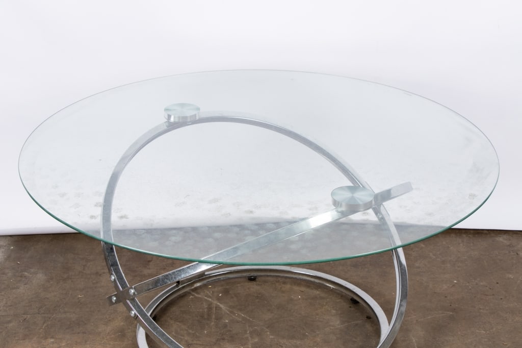 CONTEMPORARY CHROME & GLASS COFFEE TABLE - 7
