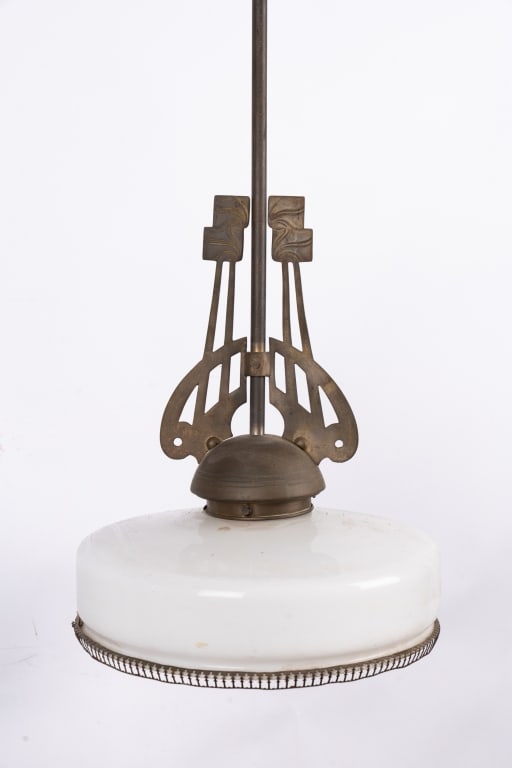 ART DECO STYLE BRASS & MILK GLASS LIGHT FIXTURE - 2