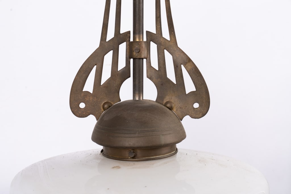 ART DECO STYLE BRASS & MILK GLASS LIGHT FIXTURE - 4