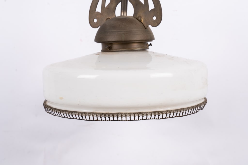 ART DECO STYLE BRASS & MILK GLASS LIGHT FIXTURE - 5