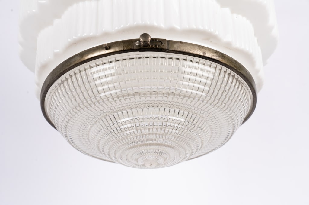 ART DECO MILK GLASS PENDANT LIGHT - 5