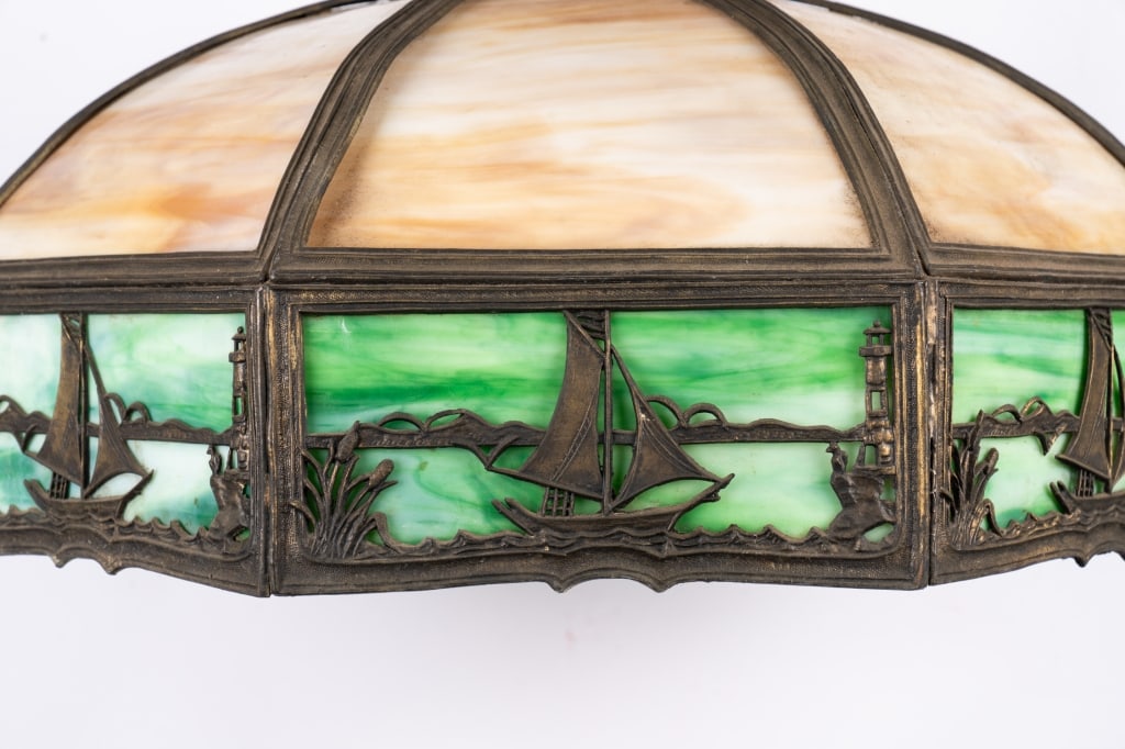 ARTS & CRAFTS GLASS & BRONZE LIGHT FIXTURE - 3
