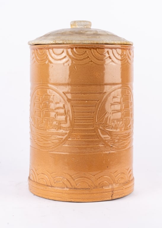 VINTAGE LIDDED JAR WITH SHIP MOTIF - 4
