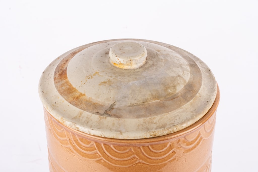 VINTAGE LIDDED JAR WITH SHIP MOTIF - 6