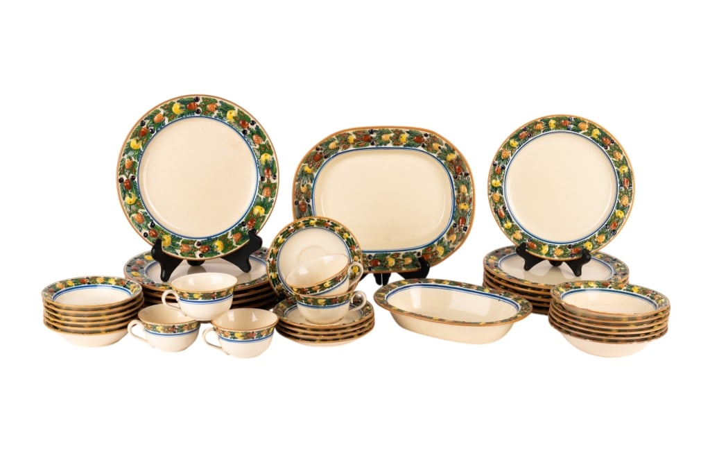 36-PIECE ROYAL IVORY TITAN WARE DINNERWARE SET: 36-piece Royal Ivory Titan Ware dinnerware set. Approximate dimensions: Disclaimer: Participating bidders must have a credit card on file with LiveAuctioneers in order for their bidding registration