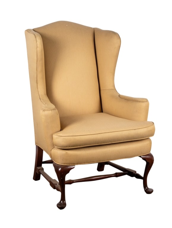 QUEEN ANNE STYLE MAHOGANY WINGBACK CHAIR (1 of 8)