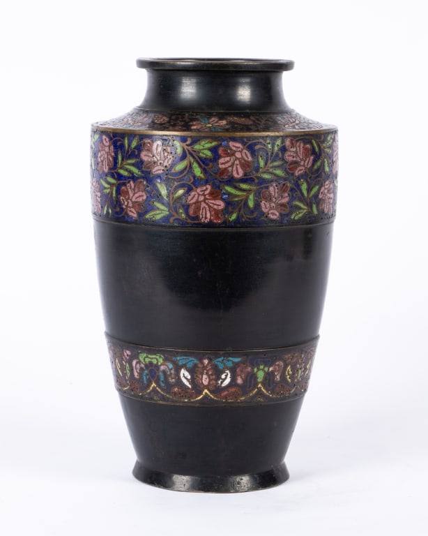 VINTAGE JAPANESE ENAMEL BRONZE VASE - 3