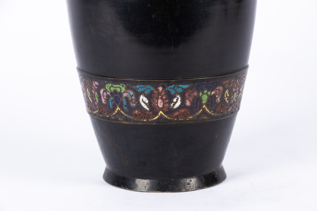 VINTAGE JAPANESE ENAMEL BRONZE VASE - 5