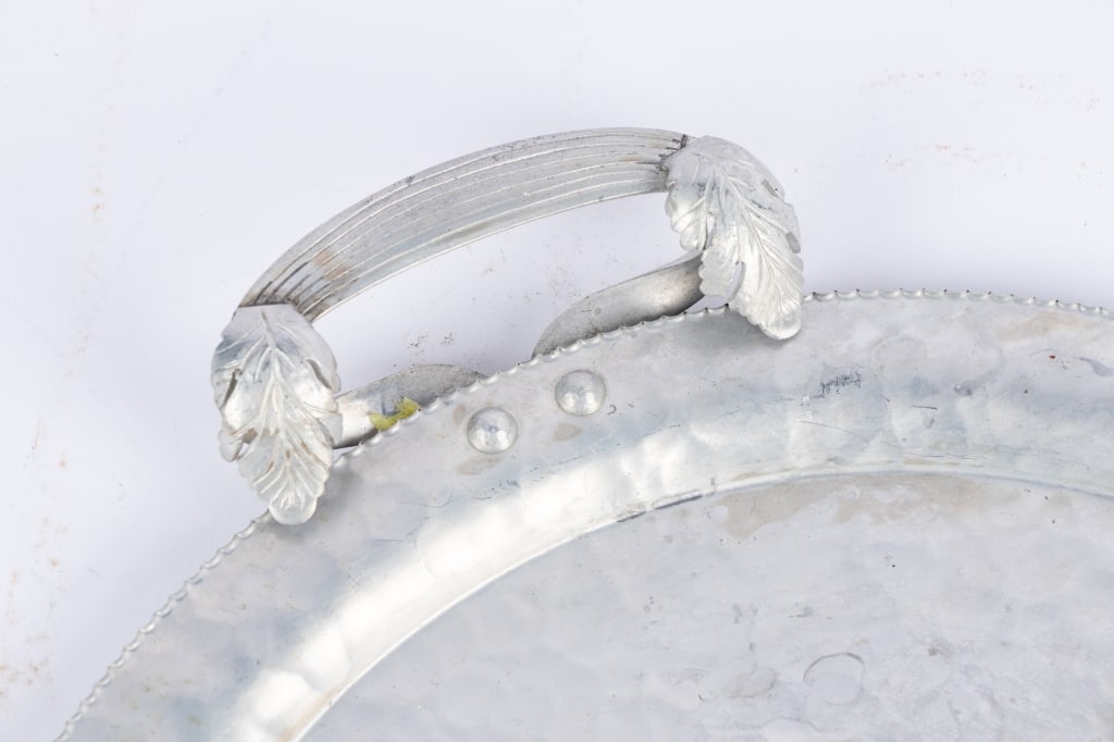 THREE ART NOUVEAU STYLE PEWTER FLORAL TRAYS - 5