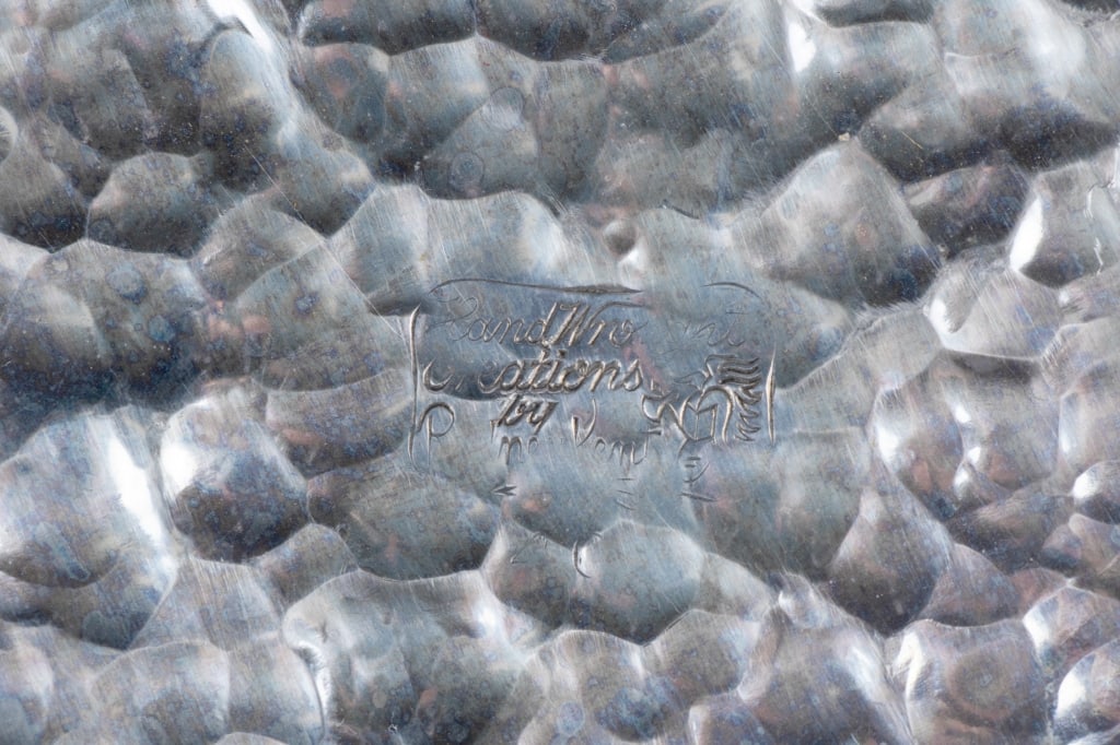 THREE ART NOUVEAU STYLE PEWTER FLORAL TRAYS - 8