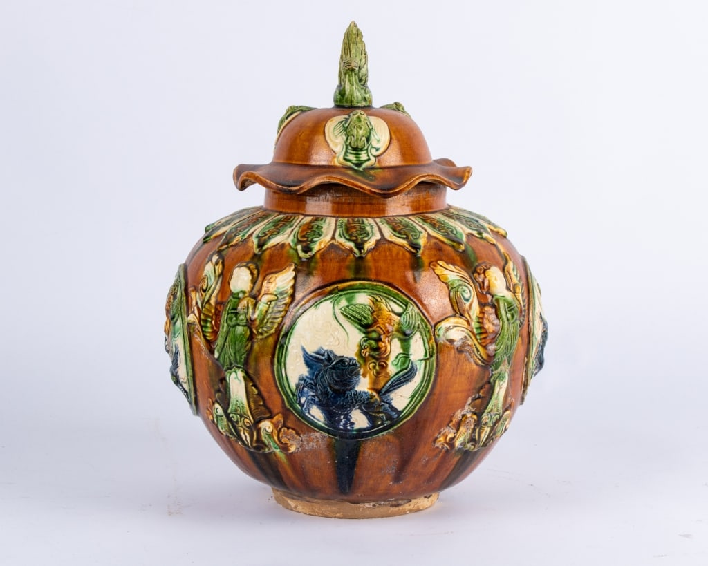 VINTAGE SANCAI LIDDED VASE - 2