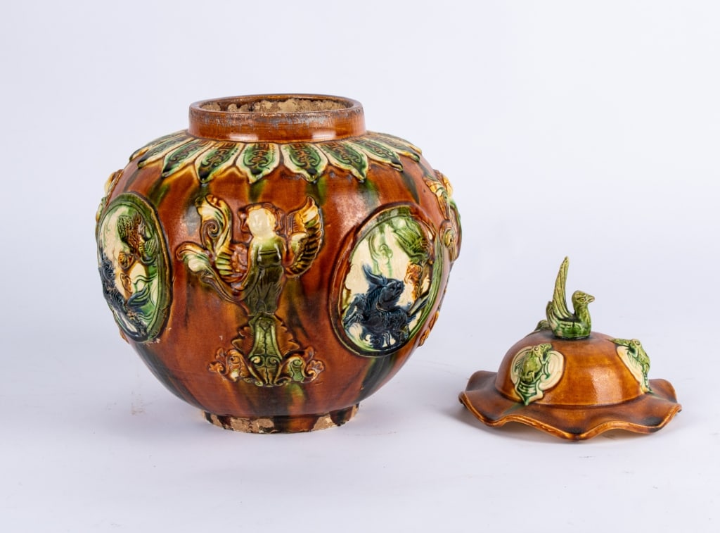 VINTAGE SANCAI LIDDED VASE - 8