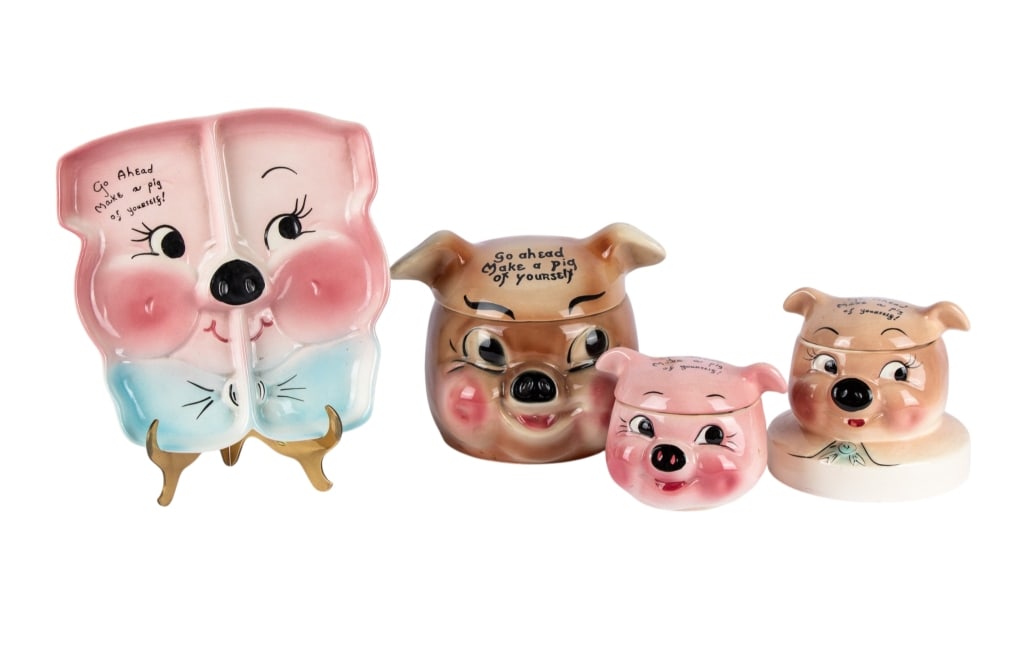 3 VINTAGE PIG COOKIE JARS & PLATTER (1 of 9)
