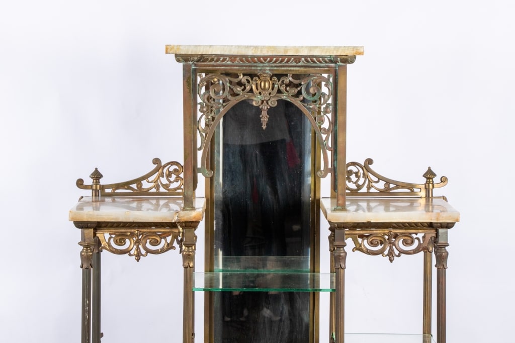 HOLLYWOOD REGENCY STYLE BRASS & ONYX ETAGERE - 2