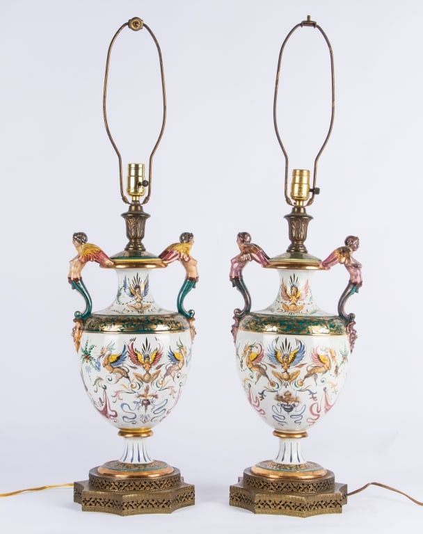 PAIR OF CAPODIMONTE HAND-PAINTED LAMPS - 2