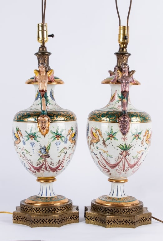 PAIR OF CAPODIMONTE HAND-PAINTED LAMPS - 4
