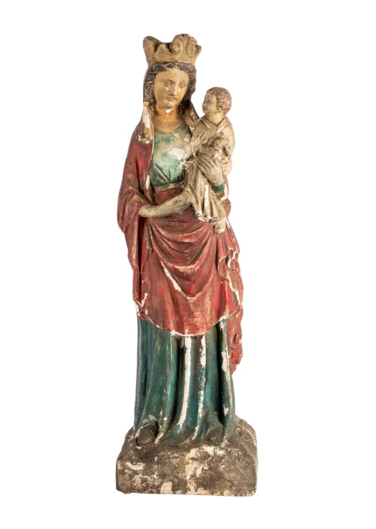 LARGE POLYCHROME MADONNA & CHILD SCULPTURE (1 of 7)