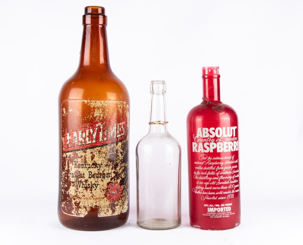 THREE LARGE VINTAGE LIQUOR BOTTLES - 3