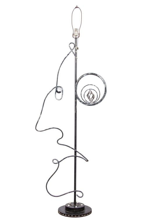 HADDAD ABSTRACT FIGURAL FLOOR LAMP: Haddad abstract figural floor lamp. Approximate dimensions: h. 56", w. 23" Disclaimer: Participating bidders must have a credit card on file with LiveAuctioneers in order for their bidding
