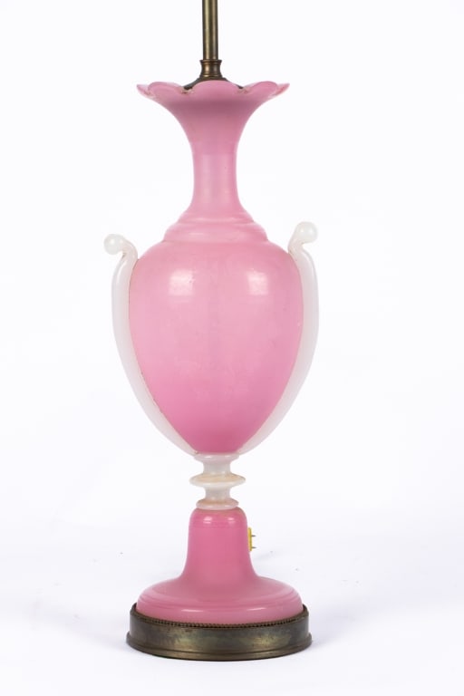 VINTAGE PINK & WHITE OPALINE TABLE LAMP - 2