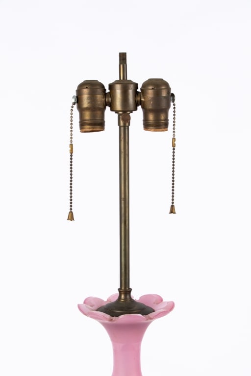VINTAGE PINK & WHITE OPALINE TABLE LAMP - 5