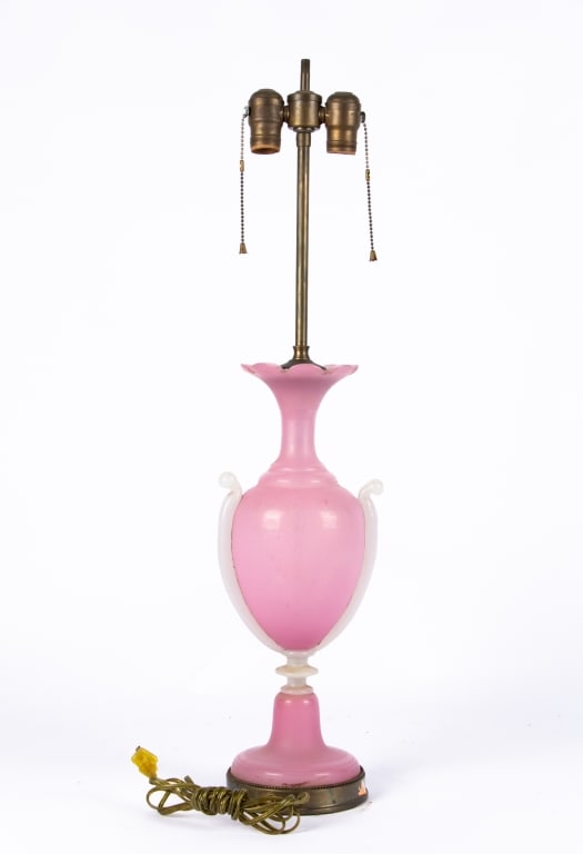 VINTAGE PINK & WHITE OPALINE TABLE LAMP - 6