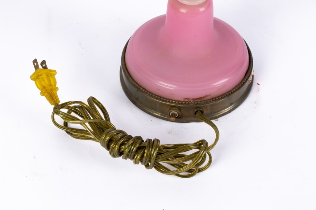 VINTAGE PINK & WHITE OPALINE TABLE LAMP - 7