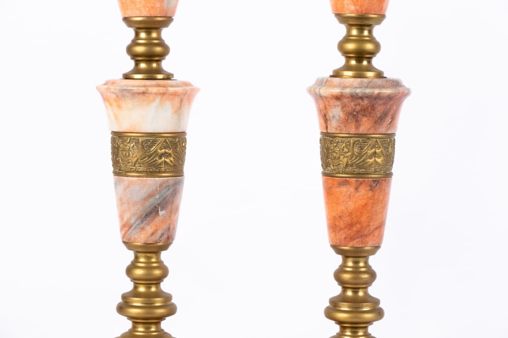 HOLLYWOOD REGENCY PINK MARBLE & BRASS TABLE LAMPS - 3