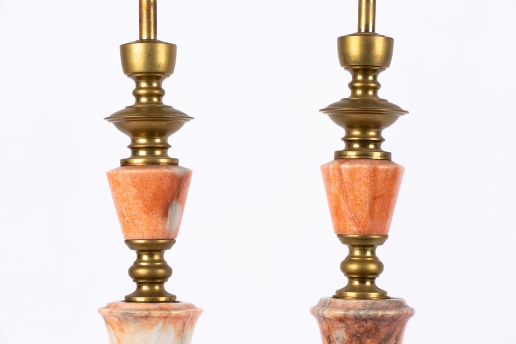 HOLLYWOOD REGENCY PINK MARBLE & BRASS TABLE LAMPS - 4
