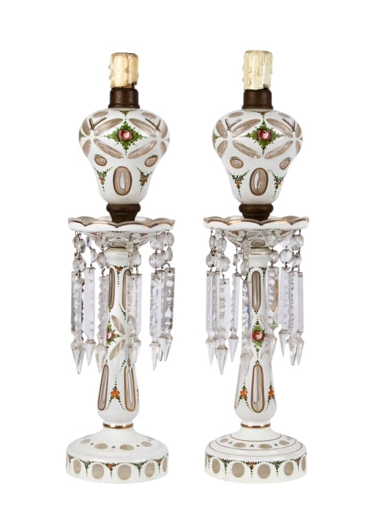 PAIR OF DUTCH STYLE CANDLESTICK LAMPS: Pair of Dutch style candlestick lamps. Approximate dimensions: h. 24", dia. 6" Disclaimer: Participating bidders must have a credit card on file with LiveAuctioneers in order for their bidding registr