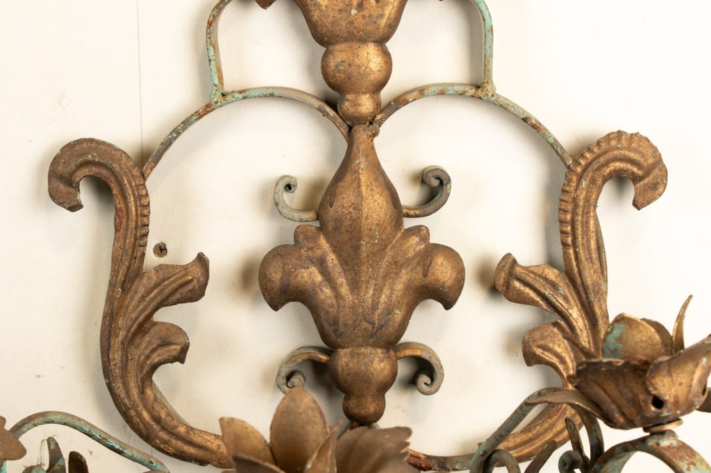PAIR OF FLEUR DE LIS METAL WALL SCONCES - 6