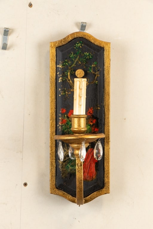 PAIR OF HAND-PAINTED METAL WALL SCONCES - 2