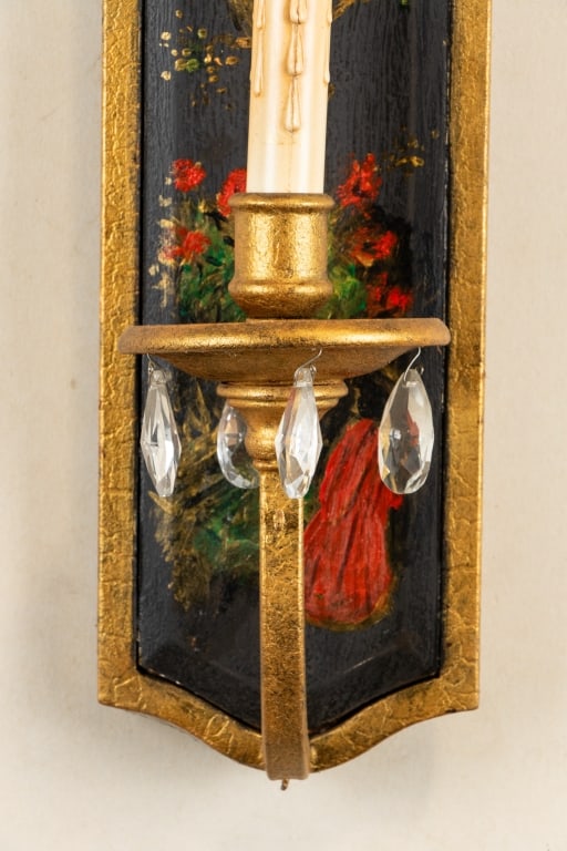 PAIR OF HAND-PAINTED METAL WALL SCONCES - 3