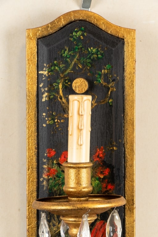 PAIR OF HAND-PAINTED METAL WALL SCONCES - 4