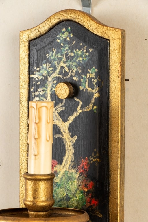 PAIR OF HAND-PAINTED METAL WALL SCONCES - 5